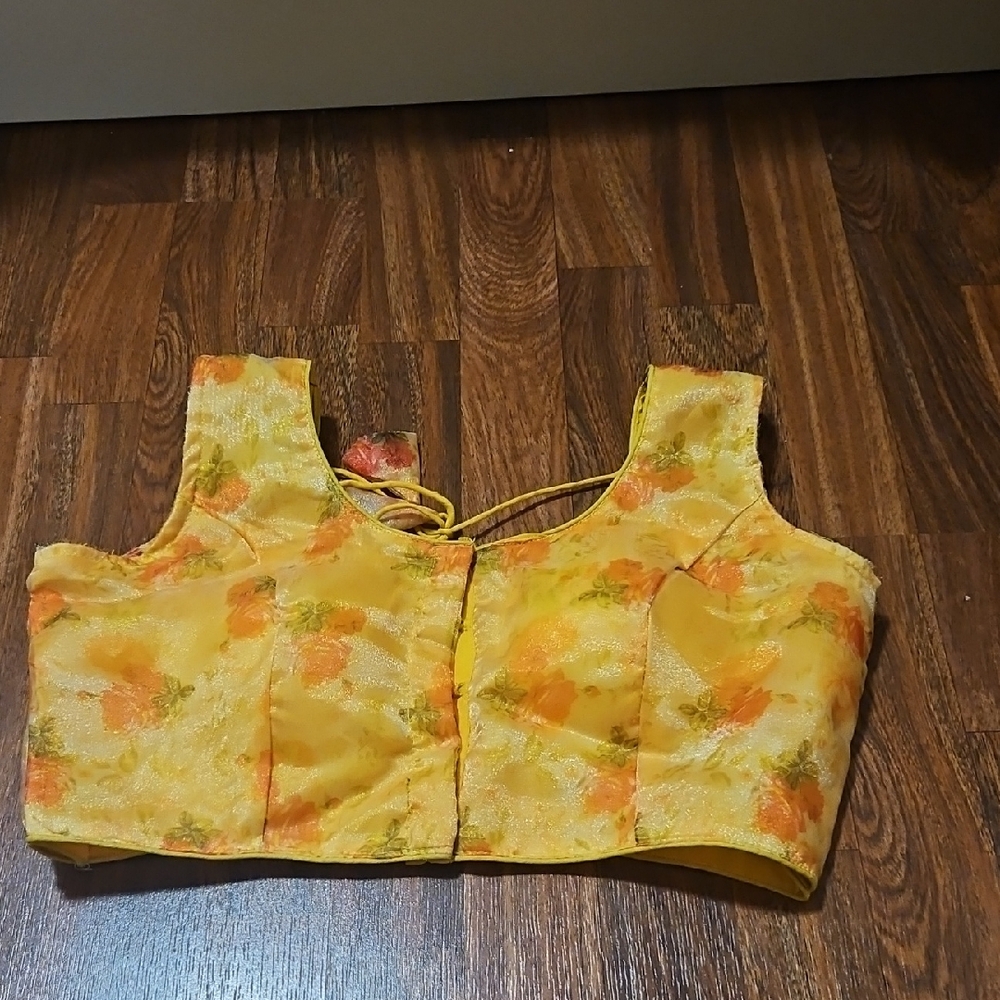Floral Yellow Lengha Saree Blouse